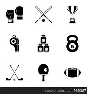 Sports stuff icons set. Simple illustration of 9 sports stuff vector icons for web. Sports stuff icons set, simple style