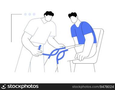 Sports taping abstract concept vector illustration. Doctor applying kinesio tape to patient, sports medicine, rehabilitation process, physician treatment, athlete trauma abstract metaphor.. Sports taping abstract concept vector illustration.