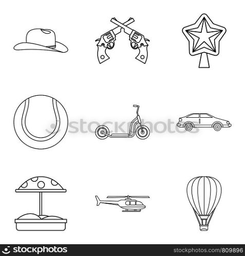 Sports teenager icons set. Outline set of 9 sports teenager vector icons for web isolated on white background. Sports teenager icons set, outline style