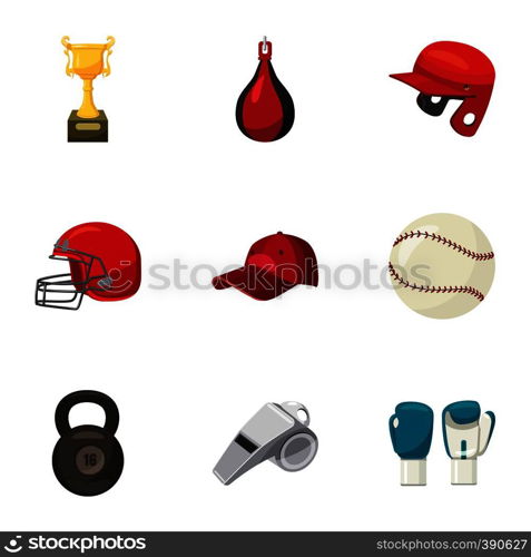 Sports training icons set. Cartoon illustration of 9 sports training vector icons for web. Sports training icons set, cartoon style