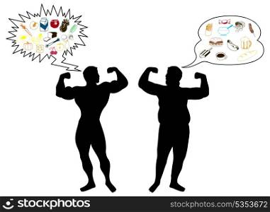 sportsman and fat man. Brawny and thick men. A vector illustration