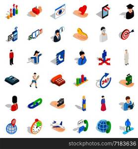 Sportsman icons set. Isometric style of 36 sportsman vector icons for web isolated on white background. Sportsman icons set, isometric style