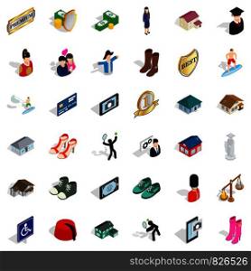 Sportsman icons set. Isometric style of 36 sportsman vector icons for web isolated on white background. Sportsman icons set, isometric style