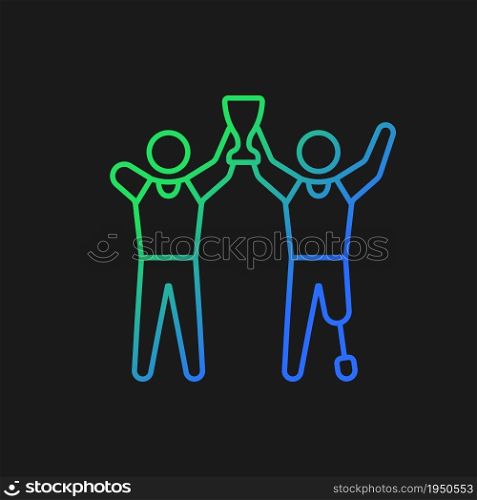Sportsman with physical disability. gradient vector icon for dark theme. Sportsman with prize. Athlete with disability. Thin line color symbol. Modern style pictogram. Vector isolated outline drawing. Sportsman with physical impairment gradient vector icon for dark theme