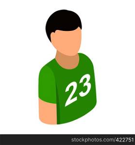 Sportsmen isometric 3d icon. Single character in green t-shirt on a white background. Sportsmen isometric 3d icon