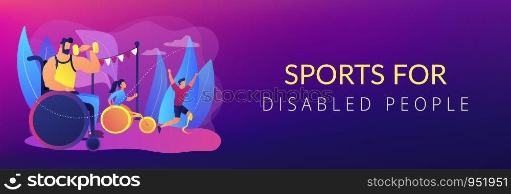 Sportsmen with disability running. Outdoor activity. Disabled sports, athletes with physical disabilities, sports for disabled people concept. Header or footer banner template with copy space.. Disabled sports concept banner header