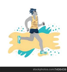 Sportsmet running. Flat runner isolated on white background. Vector color illustration.