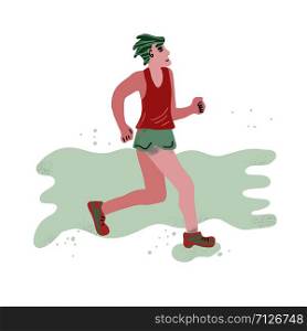 Sportsmet running. Flat runner isolated on white background. Vector color illustration.