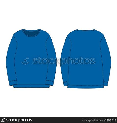 Sportswear blue sweatshirt isolated on white background. Front and back technical sketch. Fashion vector illustration. Sportswear blue sweatshirt isolated on white background.