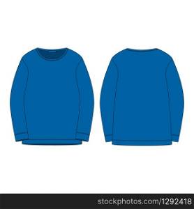 Sportswear blue sweatshirt isolated on white background. Front and back technical sketch. Fashion vector illustration. Sportswear blue sweatshirt isolated on white background.