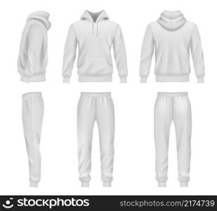 Sportswear. Hoodie mockup tracksuit sweatpants for men decent vector templates. Illustration clothing hoodie, fashion front mockup textile. Sportswear. Hoodie mockup tracksuit sweatpants for men decent vector templates