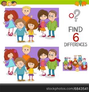 spot the differences game with kids. Cartoon Illustration of Spot the Differences Educational Game for Children with Elementary Age Kid Characters Group