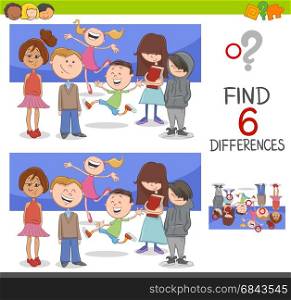 spot the differences with children. Cartoon Illustration of Spot the Differences Educational Game for Children with Kids Characters Group