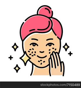 Spot treatmeant color icon. Skin care procedure. Facial beauty routine step. Cleansing and healing effect for problematic skin. Dermatology, cosmetics, makeup. Isolated vector illustration