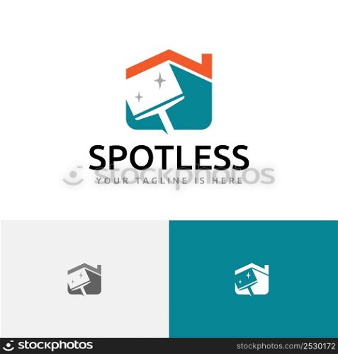 Spotless House Cleaner Wiper Cleaning Service Logo Template