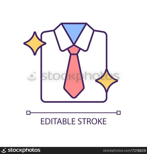 Spotless shirt RGB color icon. Clean and perfect wear. Formal style for office. Businessman outfit. Classic attire. Clothes for interview. Isolated vector illustration. Simple filled line drawing. Spotless shirt RGB color icon