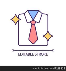 Spotless shirt RGB color icon. Clean and perfect wear. Formal style for office. Businessman outfit. Classic attire. Clothes for interview. Isolated vector illustration. Simple filled line drawing. Spotless shirt RGB color icon