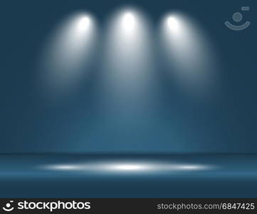 Spotlight blue light rays room studio background for use in various applications and design products vector. Spotlight blue light rays room studio background vector