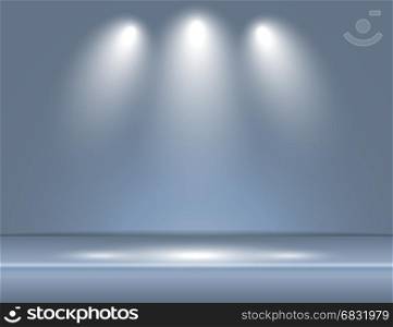 Spotlight gray blue light rays room studio background for use in various applications and design products vector