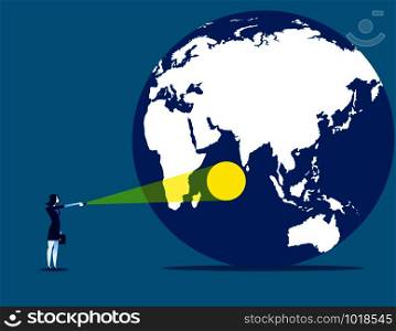 Spotlight on the world. Concept business vector illustration.. Spotlight on the world. Concept business vector illustration.
