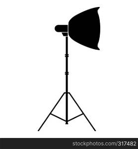Spotlight on tripod Light projector Softbox on tripod Tripod light Equipment for professional photography Theater light icon black color vector illustration flat style simple image