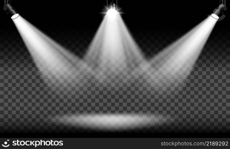 Spotlight with bright white light shining stage on transparent background. vector illustration