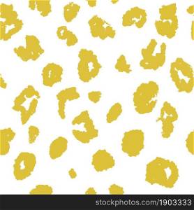 Spotted seamless pattern with dots and abstract print of leopard or cheetah. Trendy and modern decoration with ornament. Exotic camouflage or decor for wrapping or wallpaper. Vector in flat style. Leopard print with spots, spotted seamless pattern
