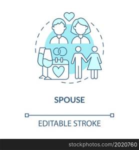 Spouse model role blue concept icon. Social participation in marriage. Husband and wife engagement abstract idea thin line illustration. Vector isolated outline color drawing. Editable stroke. Spouse model role blue concept icon