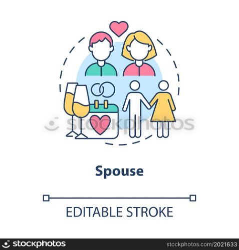 Spouse model role concept icon. Social participation in marriage. Husband and wife community engagement abstract idea thin line illustration. Vector isolated outline color drawing. Editable stroke. Spouse model role concept icon