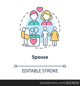 Spouse model role concept icon. Social participation in marriage. Husband and wife community engagement abstract idea thin line illustration. Vector isolated outline color drawing. Editable stroke. Spouse model role concept icon