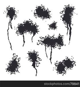 Spray Black Ink Splash Vector. Ash Particles. Spray Effect. Noise Ink Backdrop Illustration. Black Spray Isolated Vector. Grunge Effect, Spread Texture. Abstract Paint Blots On White Background Illustration