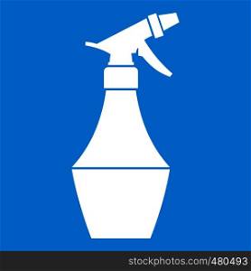 Spray bottle for flower icon white isolated on blue background vector illustration. Spray bottle for flower icon white