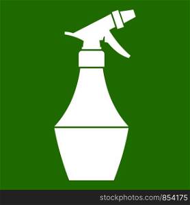 Spray bottle for flower icon white isolated on green background. Vector illustration. Spray bottle for flower icon green