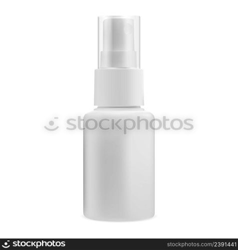Spray bottle. Mist spray cosmetic container mockup. Face cosmetic pump cap packaging. Hair aerosol product pack template. Anticeptic pump dispenser package illustration. Moisturiser lotion. Spray bottle. Mist spray cosmetic container mockup