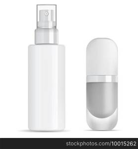 Spray cosmetic bottle. Foundation package mockup. Mist pump container blank. Makeup foundation bottle glass for commercial or advertising. Parfum fragrance deodorant. Concealer object. Spray cosmetic bottle. Foundation package mockup