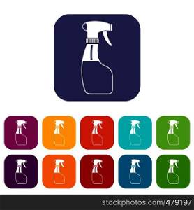 Spray icons set vector illustration in flat style in colors red, blue, green, and other. Spray icons set