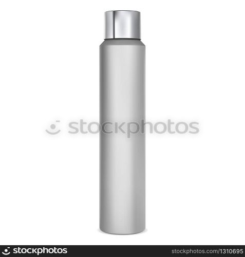 Spray tin mockup. Aluminium deodorant tube blank. Silver cylinder can for air freshener. Spray tin mockup. Aluminium deodorant tube blank