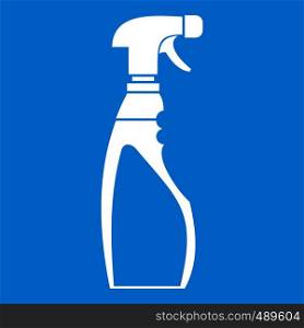 Sprayer bottle icon white isolated on blue background vector illustration. Sprayer bottle icon white