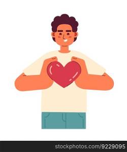Spread love to others flat concept vector spot illustration. Caucasian man holding heart in hands 2D cartoon character on white for web UI design. Be kind isolated editable creative hero image. Spread love to others flat concept vector spot illustration