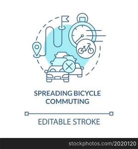 Spreading bicycle commuting blue concept icon. Bike sharing benefit abstract idea thin line illustration. Cycling to work. High-intensity ride. Vector isolated outline color drawing. Editable stroke. Spreading bicycle commuting blue concept icon