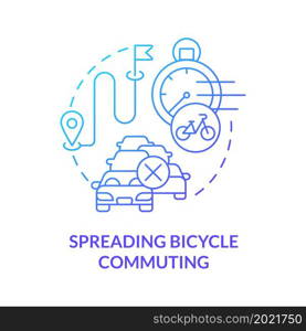 Spreading bicycle commuting blue gradient concept icon. Bike sharing benefit abstract idea thin line illustration. Driving to work with bicycle. Vector isolated outline color drawing. Spreading bicycle commuting blue gradient concept icon