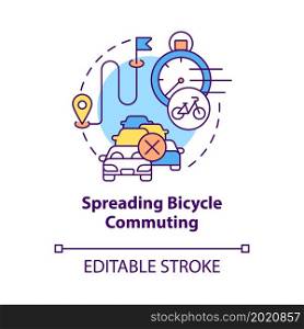Spreading bicycle commuting concept icon. Bike sharing benefit abstract idea thin line illustration. Cycling to work. Reduce traffic congestion. Vector isolated outline color drawing. Editable stroke. Spreading bicycle commuting concept icon