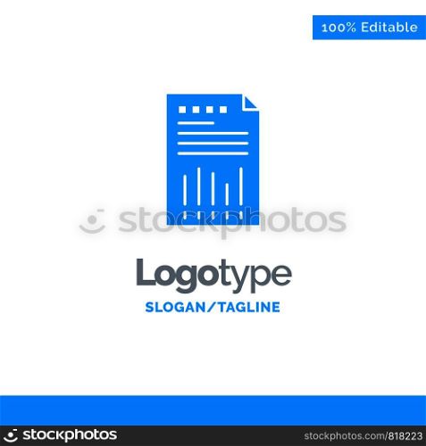 Spreadsheet, Business, Data, Financial, Graph, Paper, Report Blue Solid Logo Template. Place for Tagline