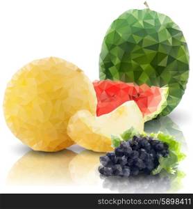 sprig of grapes, melon and watermelon isolated, triangle design vector illustration.