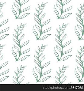 Sprigs of herbs hand engraved seamless pattern. Background sketch of natural deciduous branches. Botanical print. Template for packaging and printing vector illustration. Sprigs of herbs hand engraved seamless pattern