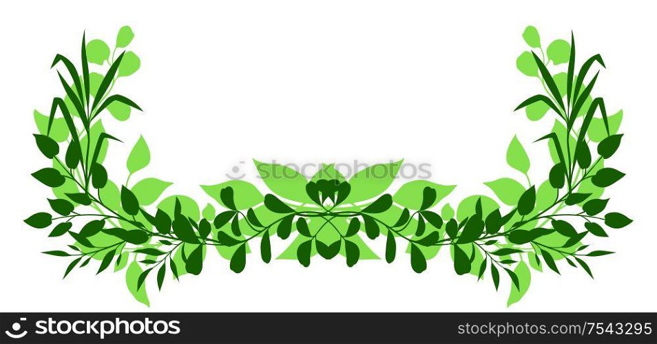 Sprigs with green leaves design element. Decorative natural plants.. Sprigs with green leaves design element.