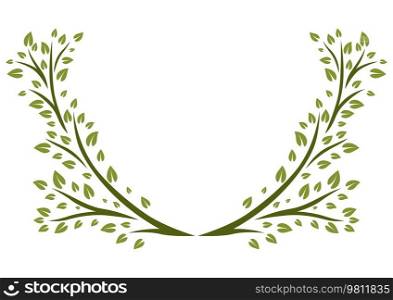 Sprigs with green leaves design element. Decorative natural plants.. Sprigs with green leaves design element. Decorative plants.