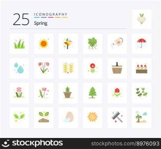 Spring 25 Flat Color icon pack including beverage. spring. children. nature. apple
