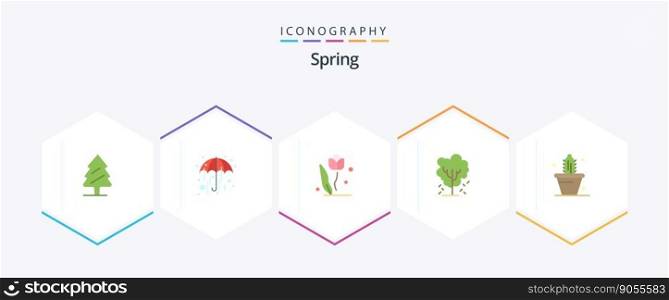 Spring 25 Flat icon pack including cactus. nature. floral. apple tree. tree