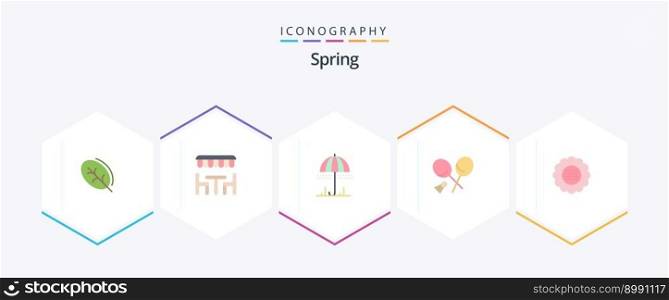 Spring 25 Flat icon pack including floral. spring. rain. sports. badminton